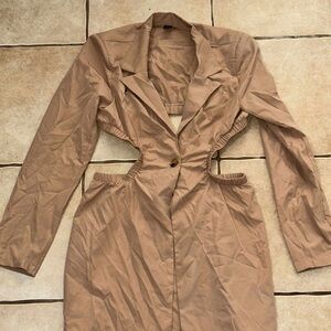 Cutout Waist Trench Coat Jacket - Tan